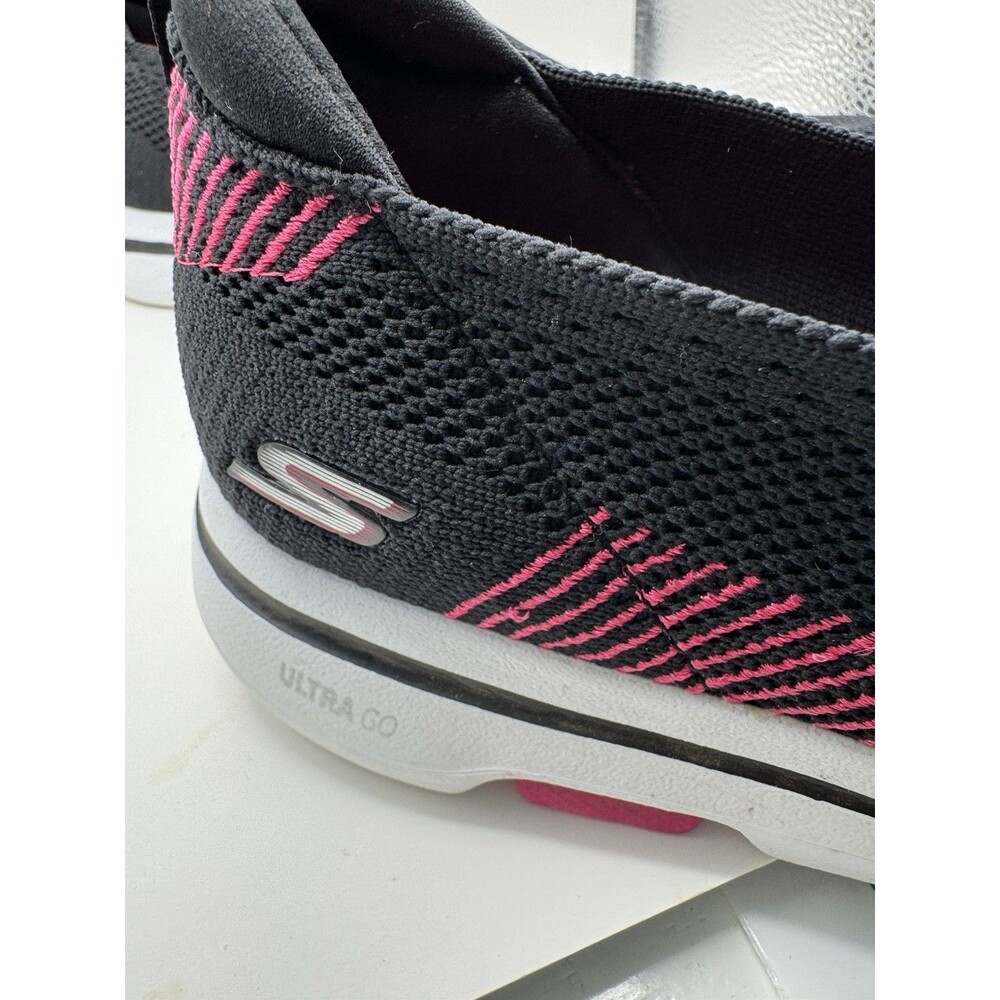 SKECHERS GO WALK Women’s Black Pink White Mesh Slip-On Cushioned Walking Sneaker - Picture 3 of 7